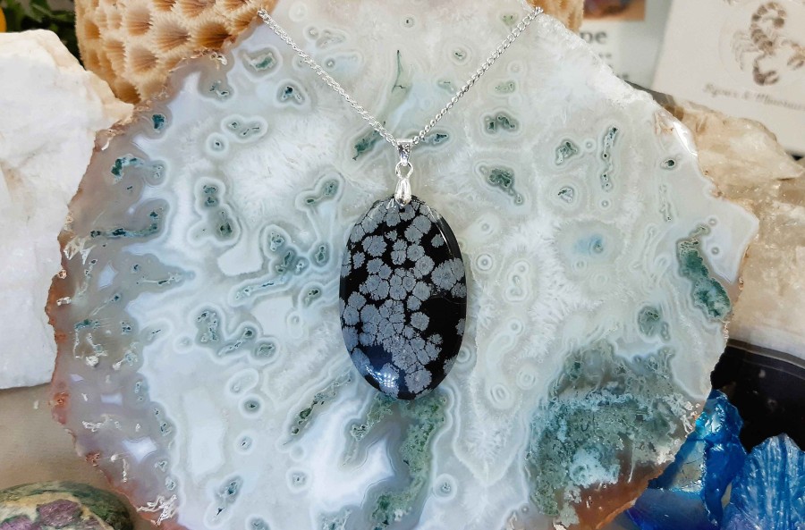 Colliers & Pendentifs reve de bijoux | Obsidienne Flocons De Neige