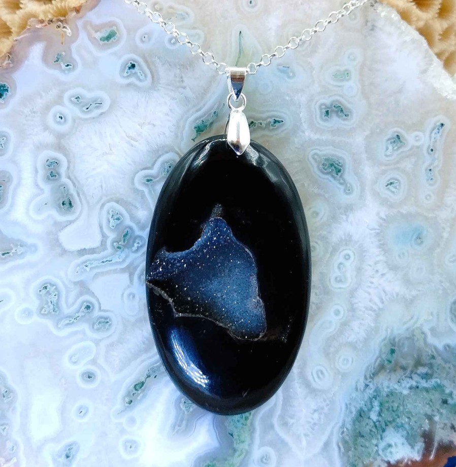 Colliers & Pendentifs reve de bijoux | Agate Noire "Druzy"