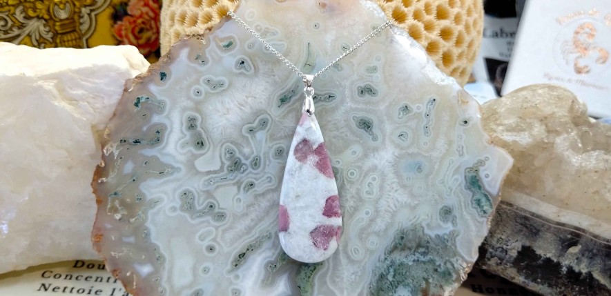 Colliers & Pendentifs reve de bijoux | Tourmaline Rose (Rubellite) Sur Calcite Blanche