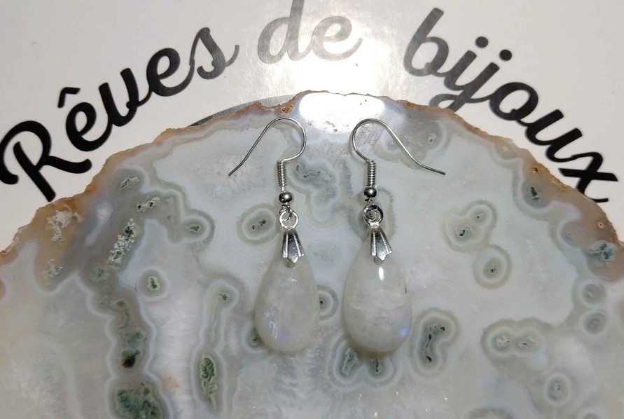 Boucles & Parures reve de bijoux | Boucles D'Oreilles - Pierre De Lune