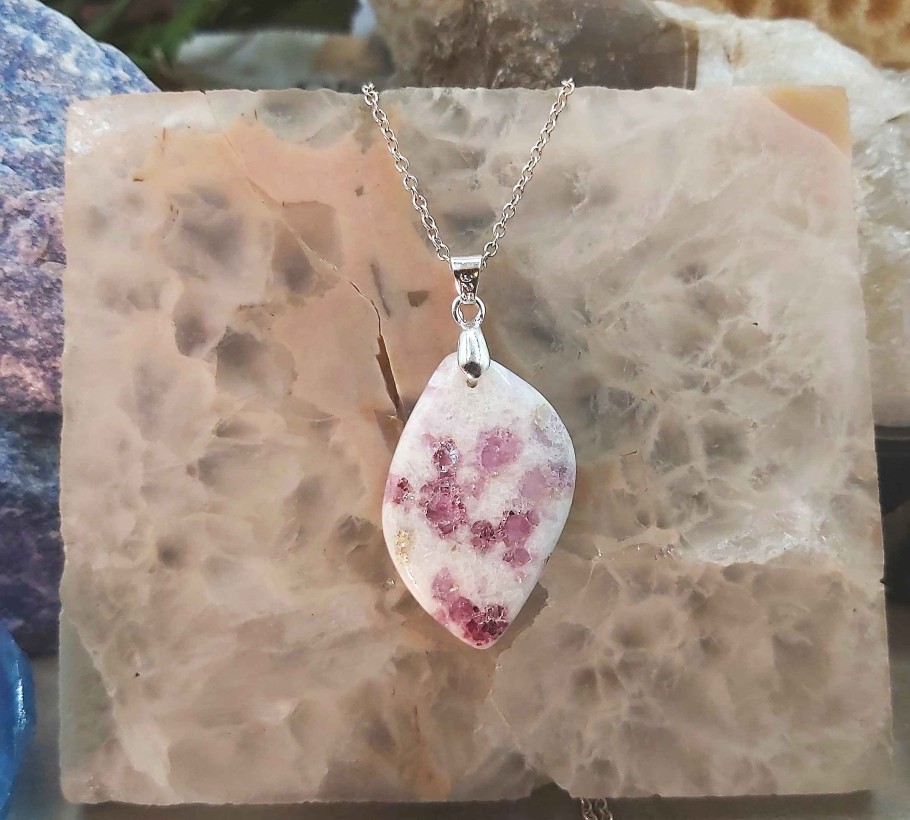 Colliers & Pendentifs reve de bijoux | Tourmaline Rose (Rubellite) Sur Calcite Blanche