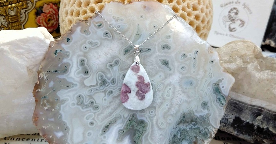 Colliers & Pendentifs reve de bijoux | Tourmaline Rose (Rubellite) Sur Calcite Blanche