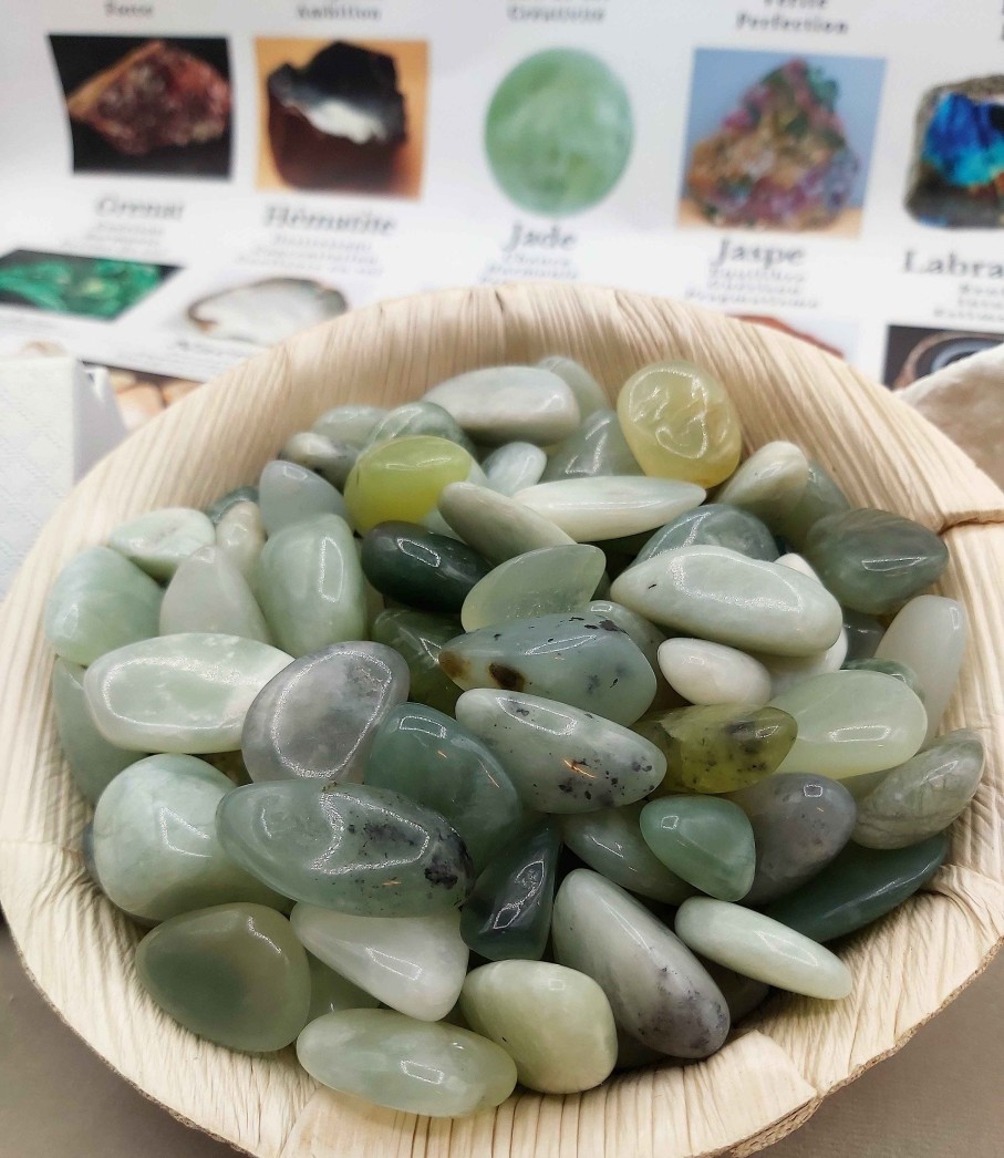 Pierres reve de bijoux | Pierres Roul Es De Jade Naturel Vert - Lot De 3 Pierres