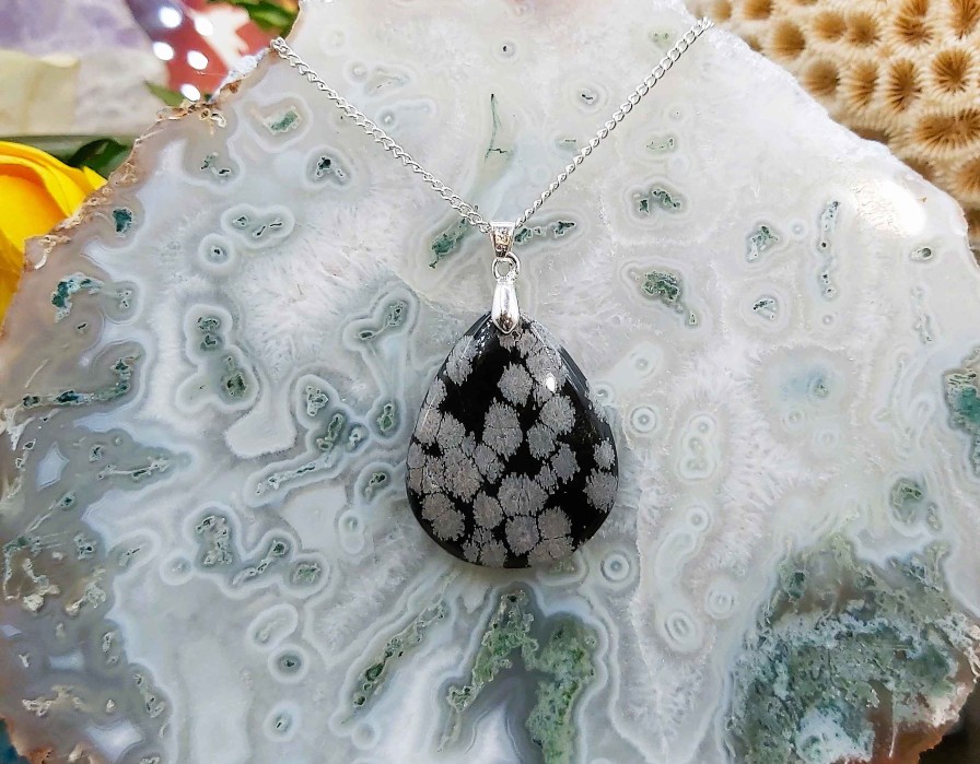 Colliers & Pendentifs reve de bijoux | Belle Obsidienne Flocons De Neige