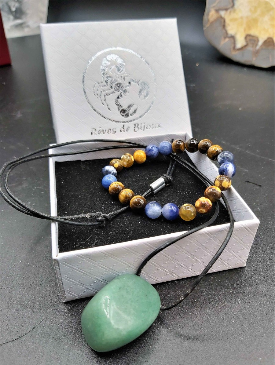 Bracelets reve de bijoux | Ensemble Pendentif Aventurine / Bracelet Perles Naturelles