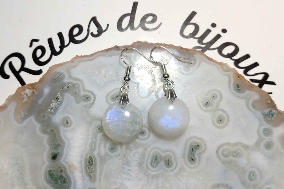 Boucles & Parures reve de bijoux | Boucles D'Oreilles - Pierre De Lune