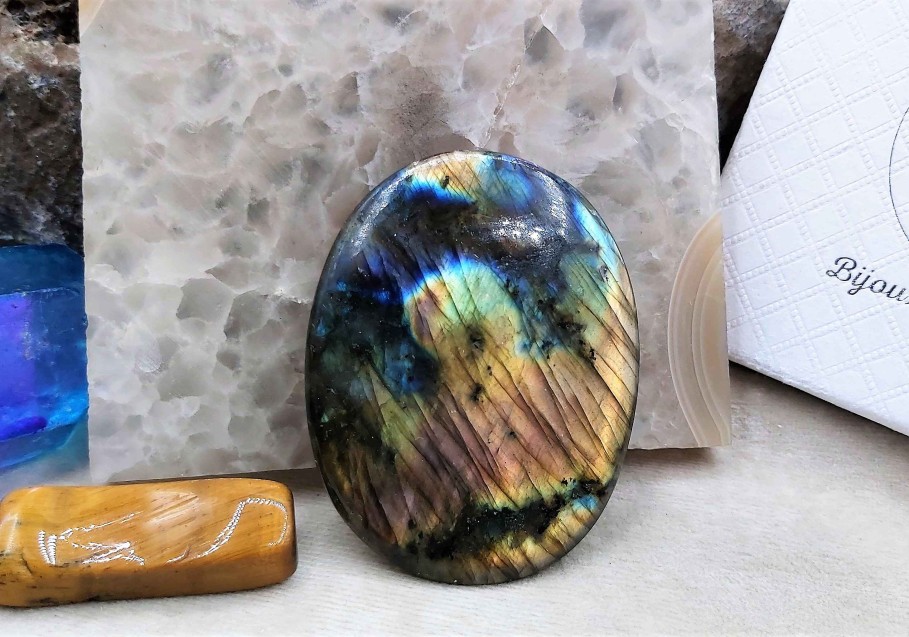 Pierres reve de bijoux | Grande Pierre Plate De Labradorite Multi-Feux