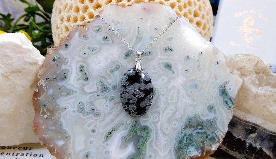 Colliers & Pendentifs reve de bijoux | Belle Obsidienne Flocons De Neige