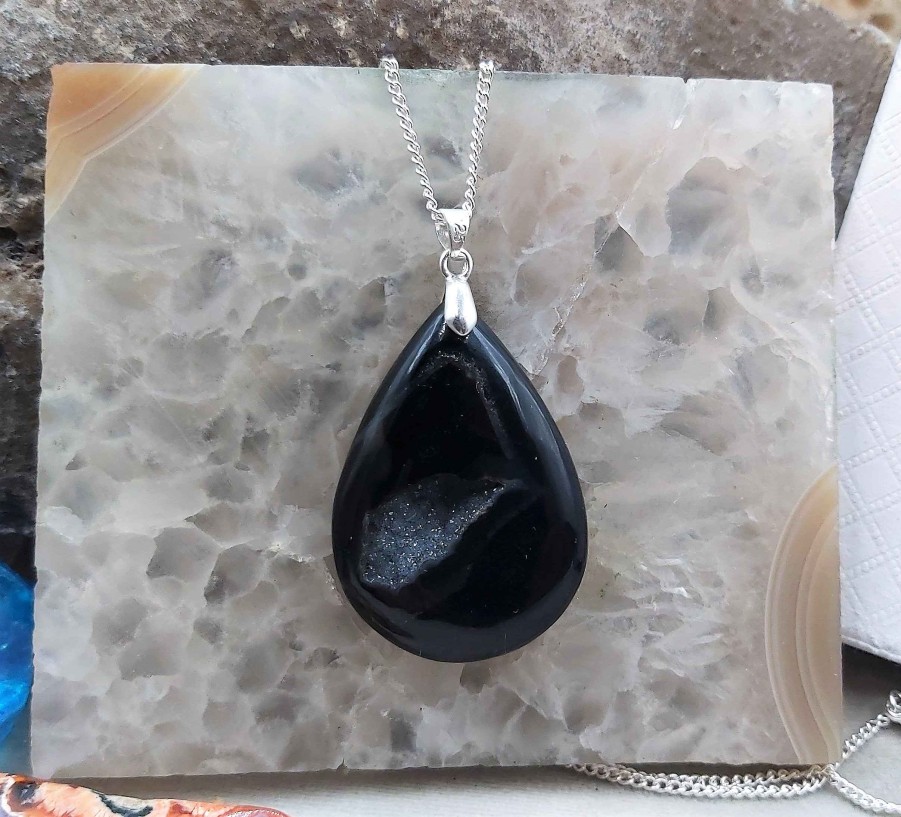 Colliers & Pendentifs reve de bijoux | Belle Agate Noire "Druzy"