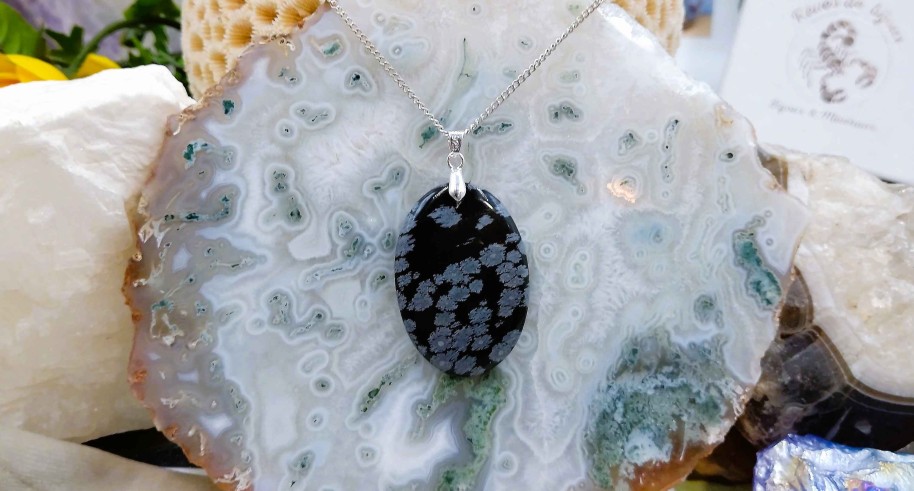 Colliers & Pendentifs reve de bijoux | Grande Obsidienne Flocons De Neige