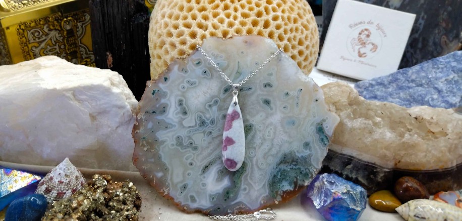 Colliers & Pendentifs reve de bijoux | Tourmaline Rose Dans Calcite Blanche