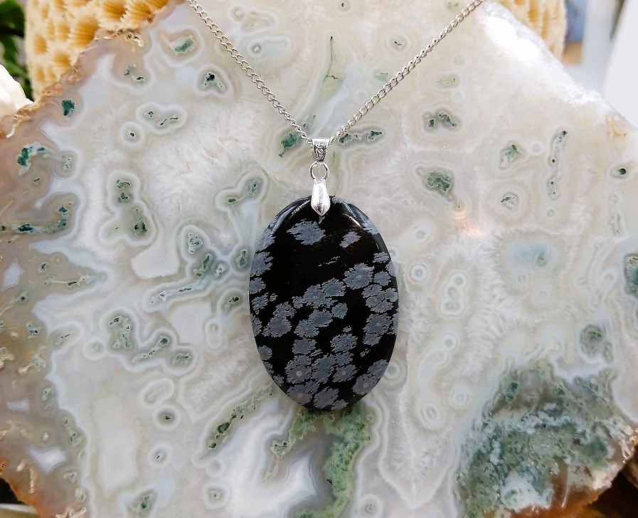 Colliers & Pendentifs reve de bijoux | Grande Obsidienne Flocons De Neige