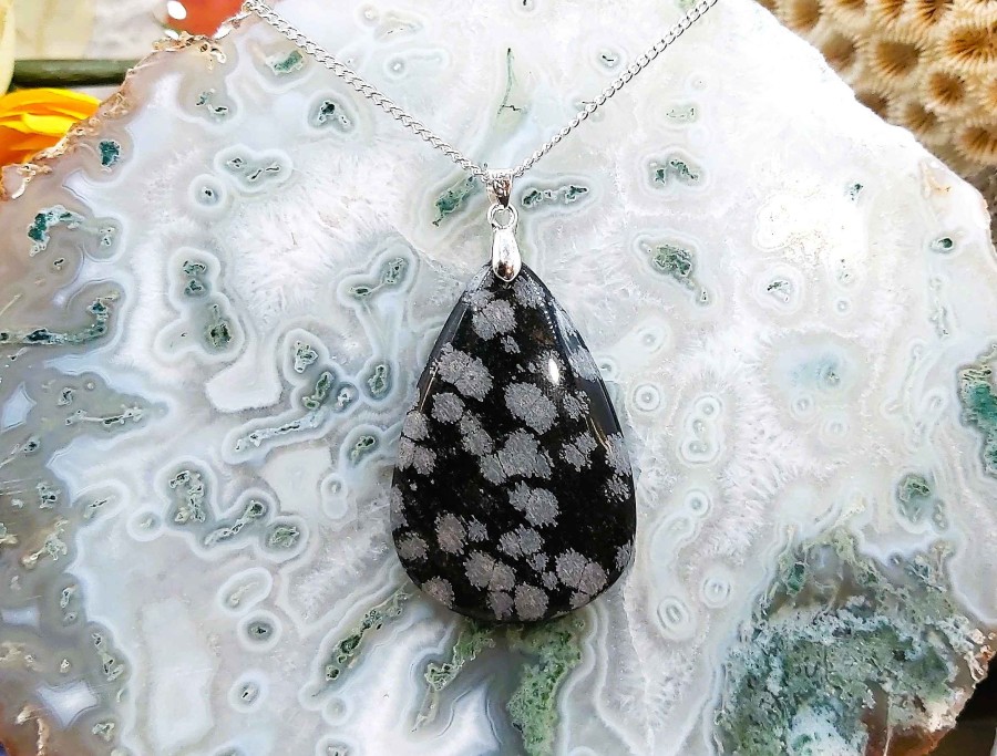 Colliers & Pendentifs reve de bijoux | Magnifique Obsidienne Flocons De Neige