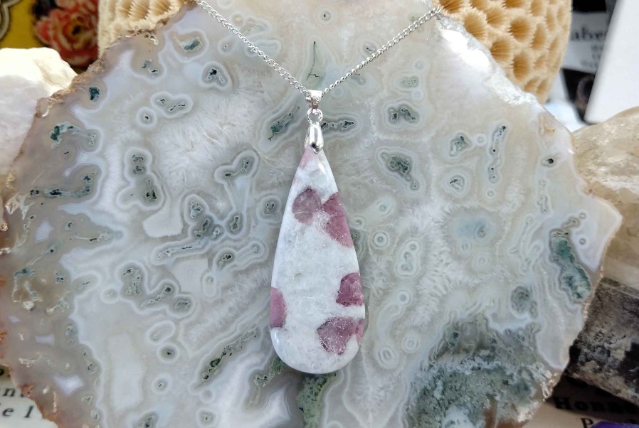 Colliers & Pendentifs reve de bijoux | Tourmaline Rose (Rubellite) Sur Calcite Blanche