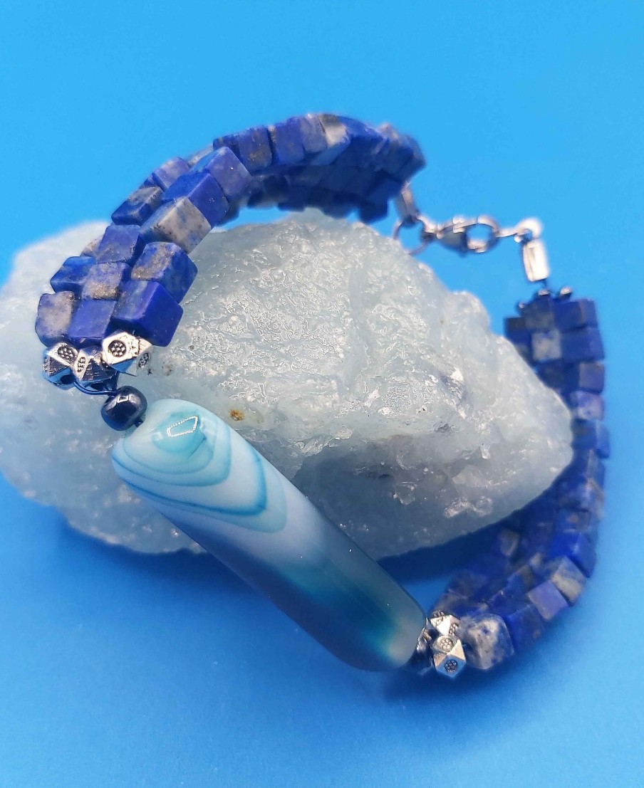 Bracelets reve de bijoux | Bracelet Perles En Pierres Naturelles (Lapis Et Agate)