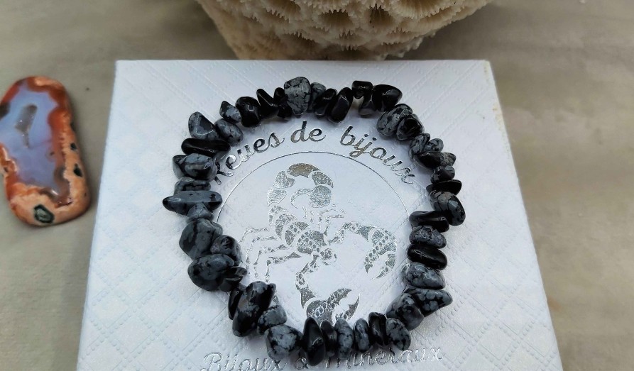 Bracelets reve de bijoux | Bracelet Perles Naturelles Obsidienne Flocon