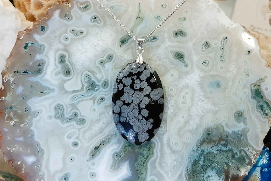 Colliers & Pendentifs reve de bijoux | Obsidienne Flocons De Neige