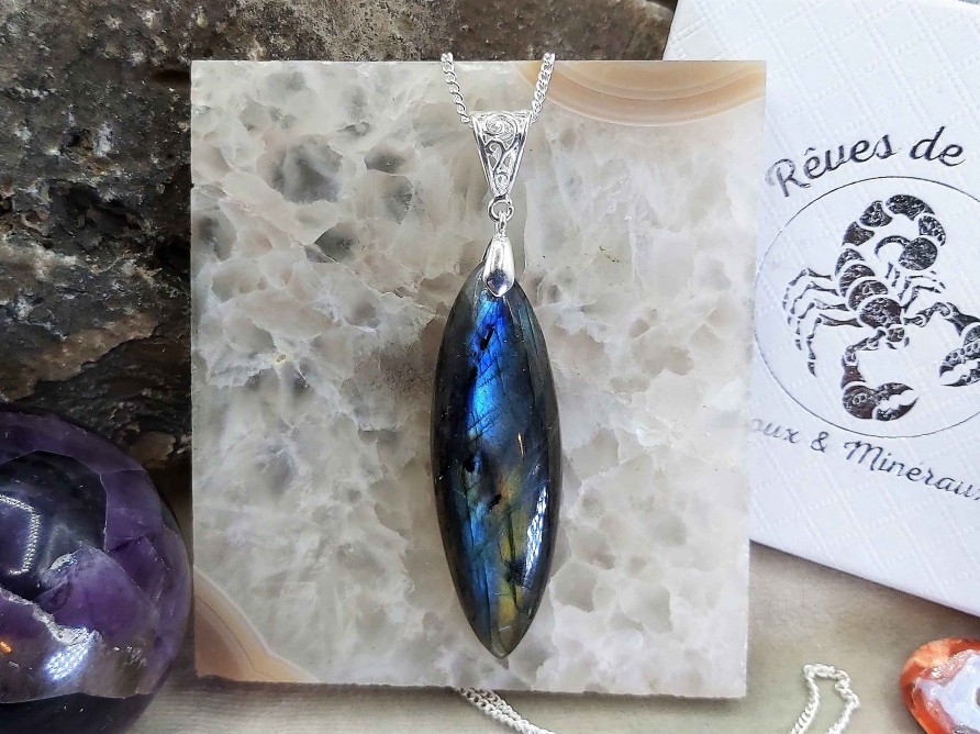 Colliers & Pendentifs reve de bijoux | Grande Marquise En Labradorite Bleue