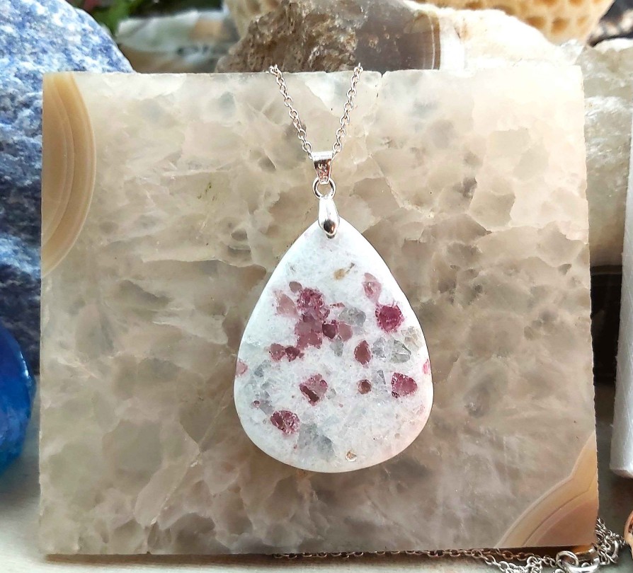 Colliers & Pendentifs reve de bijoux | Tourmaline Rose (Rubellite) Sur Calcite Blanche