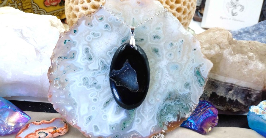 Colliers & Pendentifs reve de bijoux | Agate Noire "Druzy"