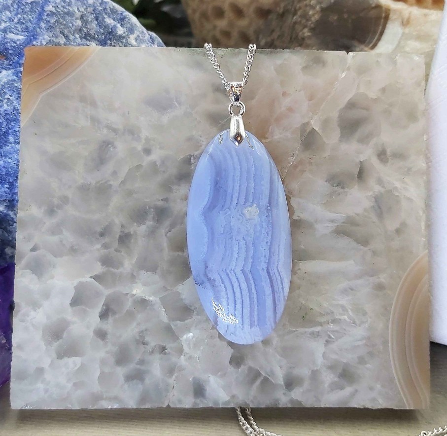 Colliers & Pendentifs reve de bijoux | Merveilleuse Calc Doine Bleue (Agate Blue-Lace)