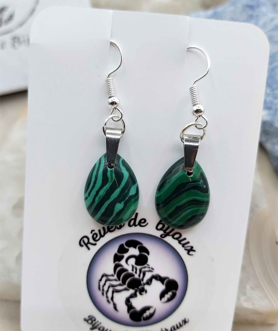 Boucles & Parures reve de bijoux | Boucles D'Oreilles - Malachite