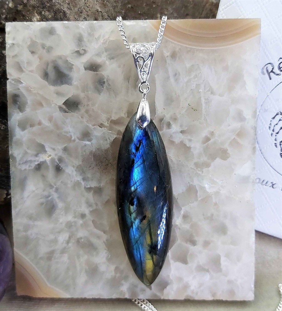 Colliers & Pendentifs reve de bijoux | Grande Marquise En Labradorite Bleue