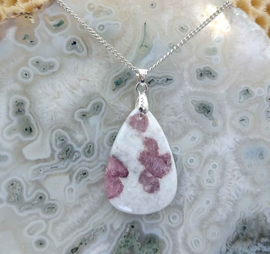 Colliers & Pendentifs reve de bijoux | Tourmaline Rose (Rubellite) Sur Calcite Blanche