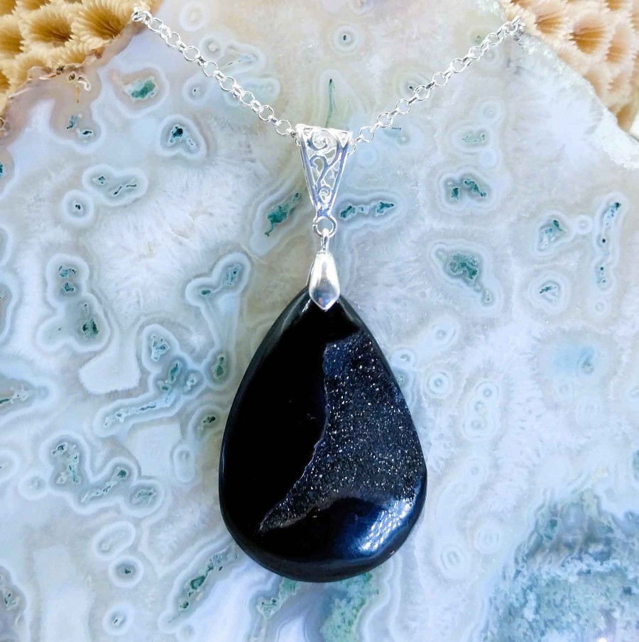 Colliers & Pendentifs reve de bijoux | Agate Noire "Druzy"