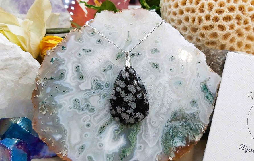 Colliers & Pendentifs reve de bijoux | Magnifique Obsidienne Flocons De Neige