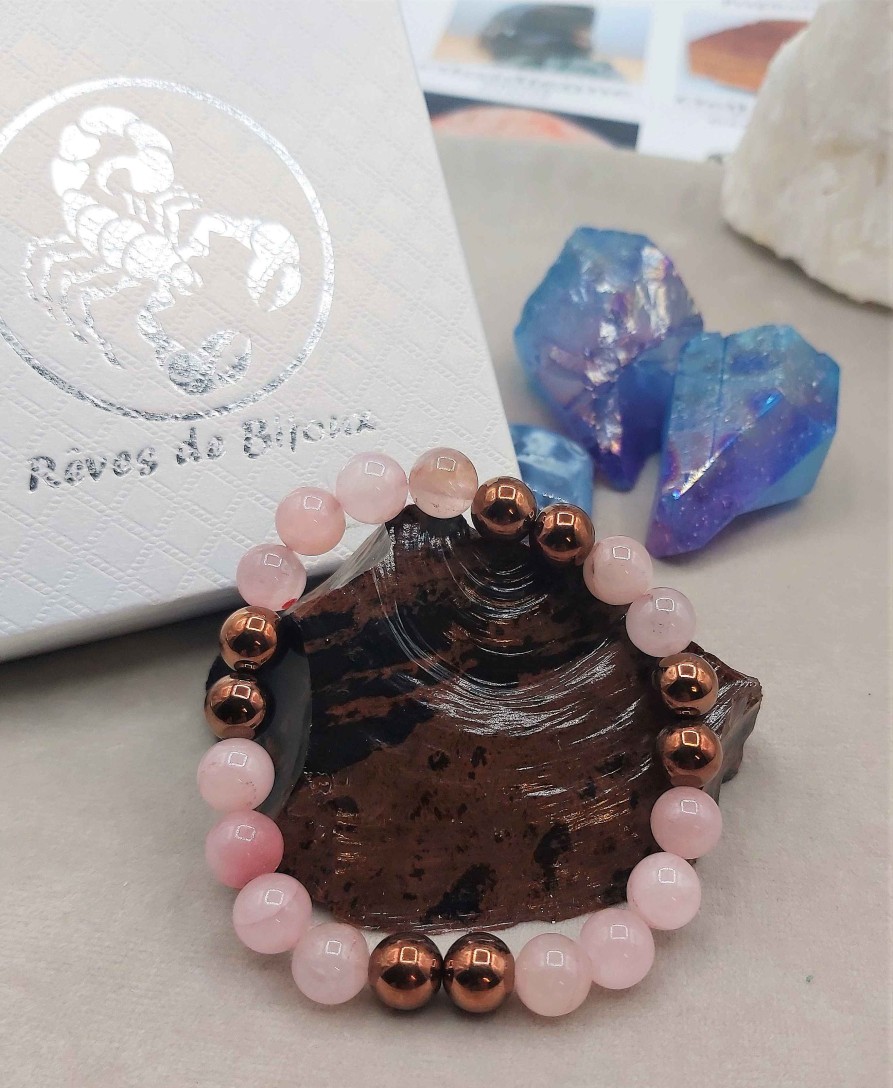 Bracelets reve de bijoux | Bracelet "Amour Et Fougue" - Quartz Rose Et H Matite Cuivr E