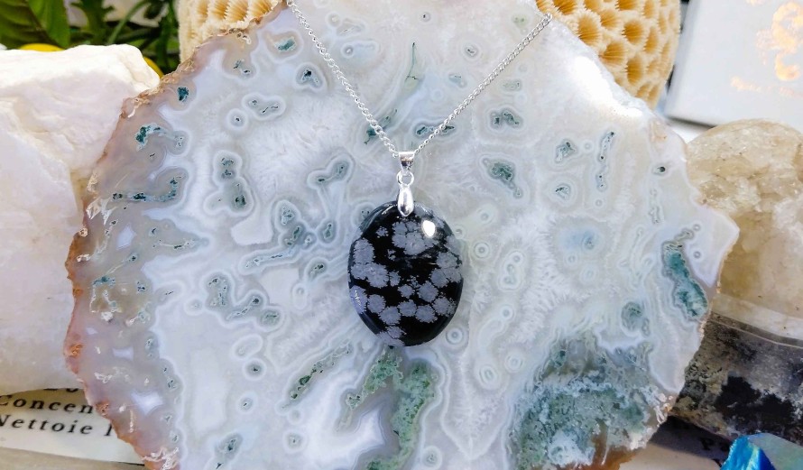 Colliers & Pendentifs reve de bijoux | Obsidienne Flocons De Neige