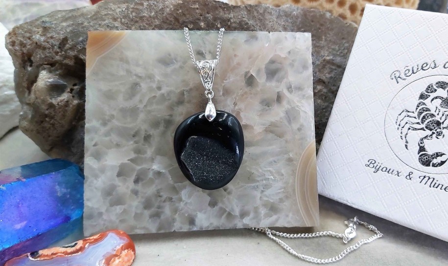 Colliers & Pendentifs reve de bijoux | Tr S Jolie Agate Noire "Druzy"