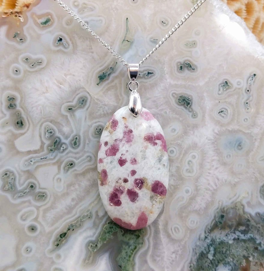 Colliers & Pendentifs reve de bijoux | Grande Tourmaline Rose (Rubellite) Sur Calcite Blanche