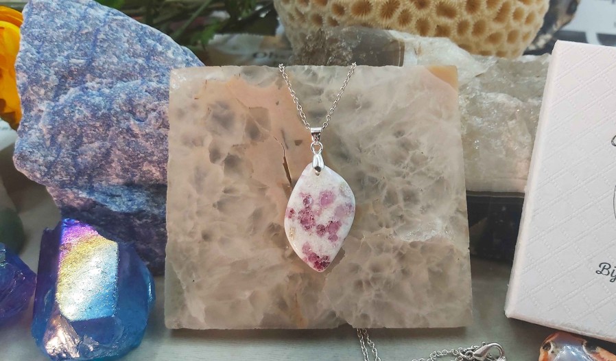 Colliers & Pendentifs reve de bijoux | Tourmaline Rose (Rubellite) Sur Calcite Blanche