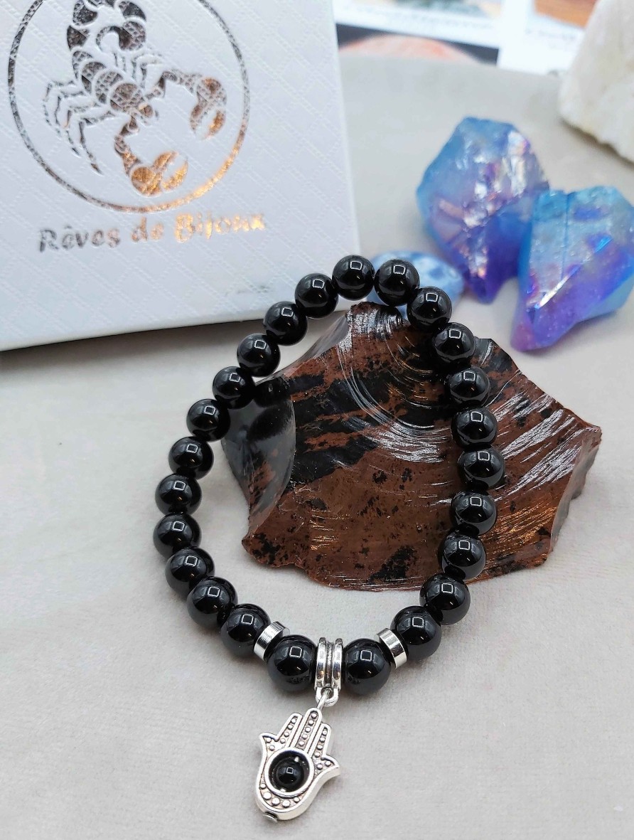 Bracelets reve de bijoux | Bracelet "Protection Et Clairvoyance" Obsidienne Noire